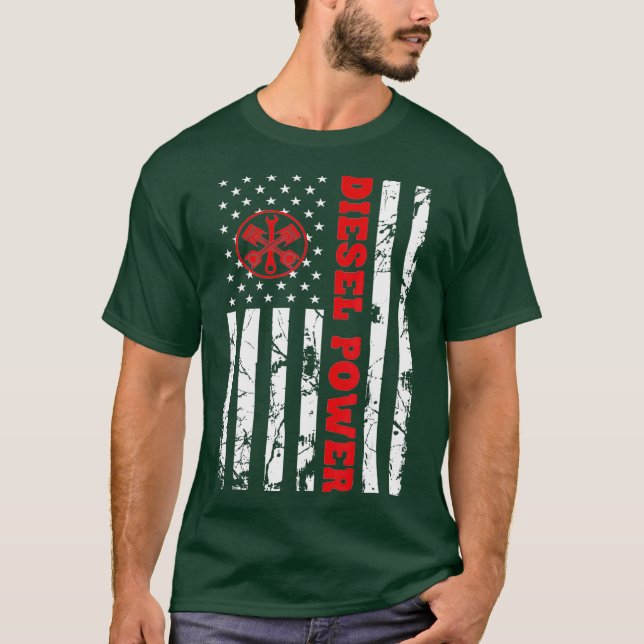 Diesel Power American Flagga Thin Red Line Dizel T Shirt (Framsida)