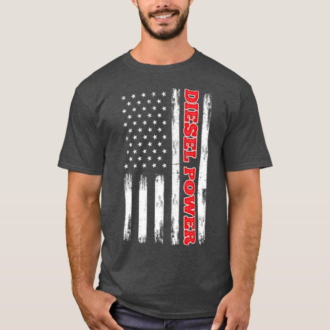 Diesel Power American Flagga Turbo Lastbil T Shirt (Framsida)