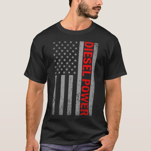 Diesel Power Usa Flag Truck Turbo Brothers Mechani T Shirt (Framsida)