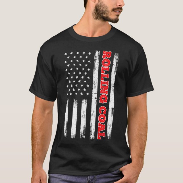 Diesel Rolling Coal American Flagga Turbo Lastbil T Shirt (Framsida)