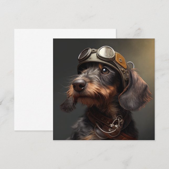 Dieselpunk Wirehred Dachshund Steampunk Card (Fram/baksida)