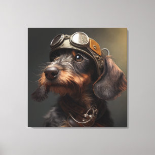 Dieselpunk Wirehred Dachshund Steampunk Goggles Canvastryck