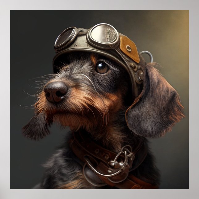 Dieselpunk Wirehred Dachshund Steampunk Goggles Poster (Framsidan)