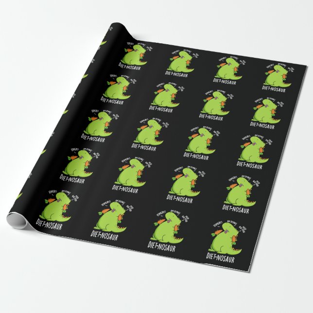 Diet-nosaur Roliga Dinosaurie Puns Mörk Bakgrund Presentpapper (Utrullad)
