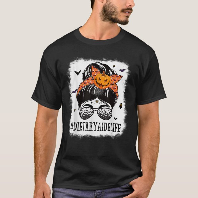 Dieten Aide Messy Bun Spooky Pumpkin Halloween Co T Shirt (Framsida)