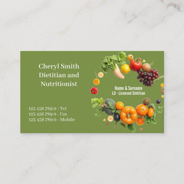 Dietist Nutritionist frukt grönsak grön DIY Visitkort (Framsida)
