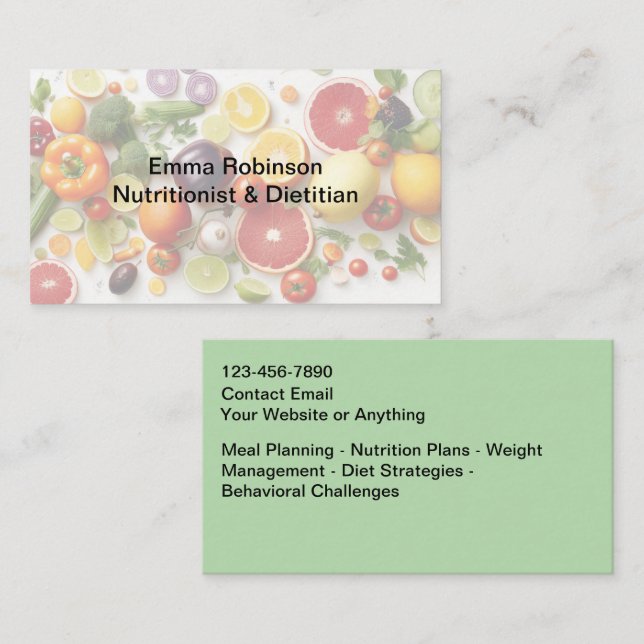 Dietitian Nutritionist Food Theme Business Cards Visitkort (Fram/baksida)