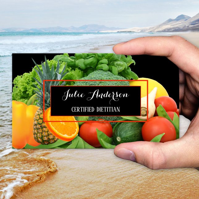 Dietitist Nutritionist Fresh Food Affärskort Visitkort (Business card for a nutritional therapist or professional dietitian showing fresh fruits + vegetable)