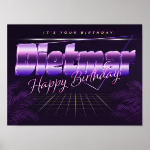 Dietmar Namn Vorname lila retro Poster Geburtstag
