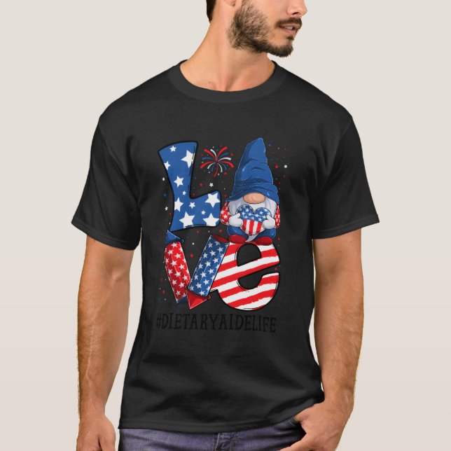 Dietstöd Kärlek 4:e juli Gnome Usa Patriotic T Shirt (Framsida)