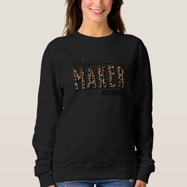 Difference Maker Social Worker Leopard Social Work T Shirt (Framsida)