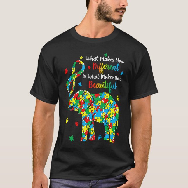Different Beautiful Autism Awareness Puzzle Piece  T Shirt (Framsida)