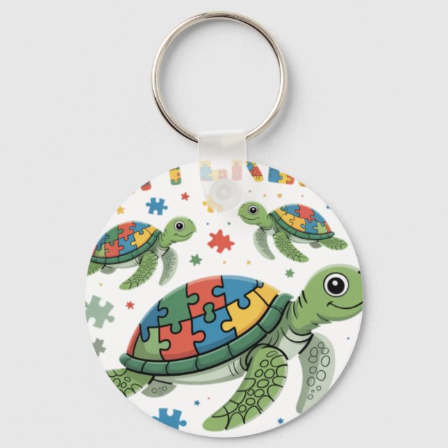 Different Puzzle Turtle Autism Awareness Day Autis Nyckelring (Framsida)