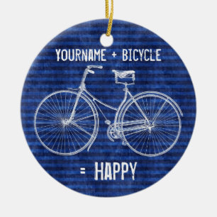 Dig blått för randar för positiva cykeljämlike julgransprydnad keramik