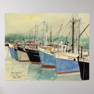 Digby Nova Scotia, fiskebåtar, vattenfärg Poster