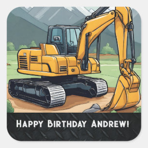 Digger Birthday för byggutrustning för grävmaskine Fyrkantigt Klistermärke