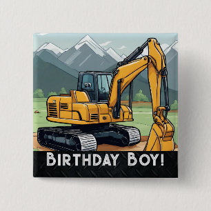 Digger Birthday för byggutrustning för grävmaskine Knapp
