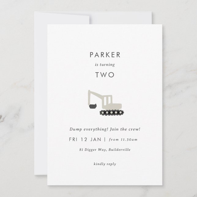 Digger Construction Party: Minsta födelsedag Inbju Inbjudningar (Framsida)
