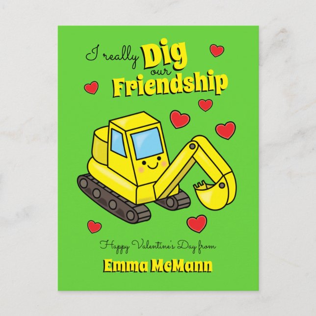 Digger Kids Classroom Valentine Excavator Card Vykort (Framsida)