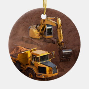 Digger och Lastbil Julgransprydnad Keramik