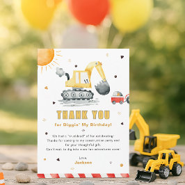 Diggin’ It Construction Birthday Thank You Card