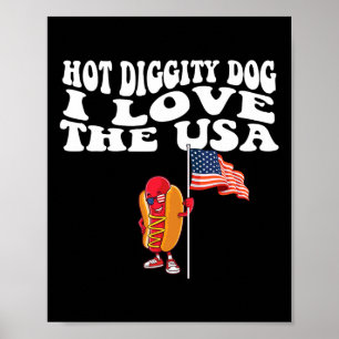 Diggity Hund USA American Flagga 4:e juli fjärde Poster