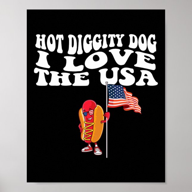 Diggity Hund USA American Flagga 4:e juli fjärde Poster (Framsidan)
