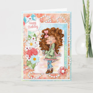 Digi Doodles Ginger Peach Birthday Card Kort