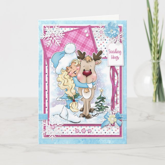 Digi Doodles Sending Reindeer Hugs Greeting Card Helgkort (Framsida)