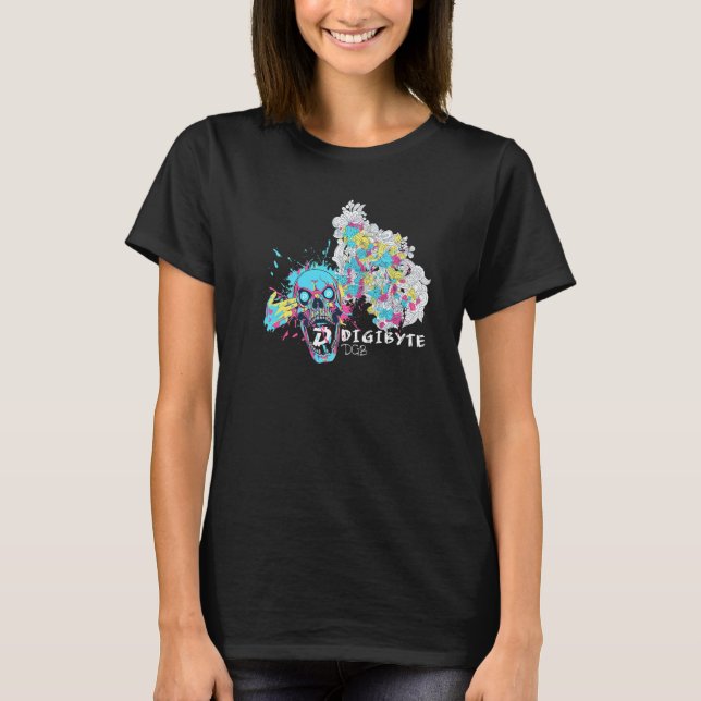 Digibyte Mind Blown Crypto Skull Art Dgb Cryptocur T Shirt (Framsida)