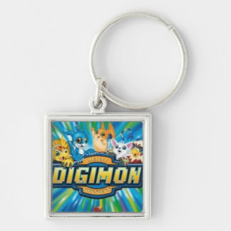 Digimon keychain fyrkantig silverfärgad nyckelring