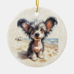 DigiPups kinesiska Hund Beach-scen för bestred hun Julgransprydnad Keramik