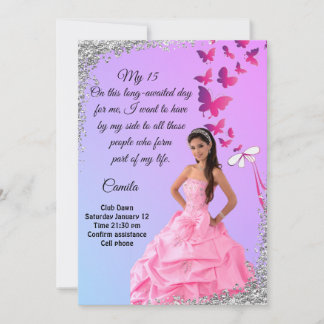 digital 15th birthday card, flower and butterfly inbjudningar