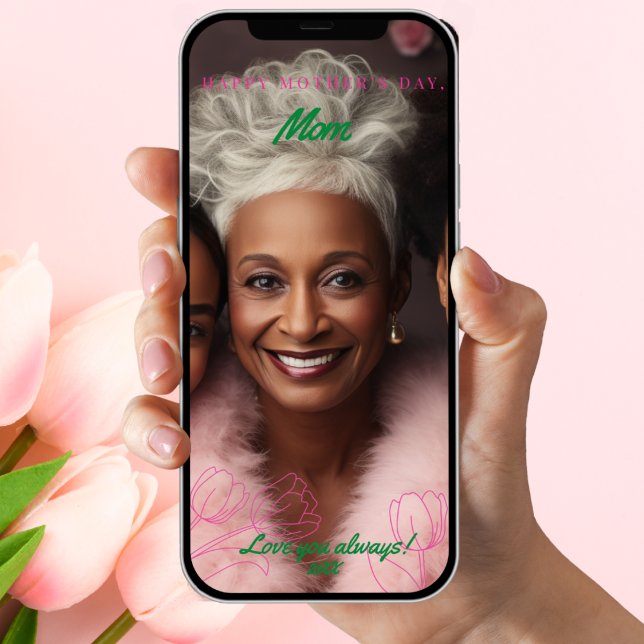 Digital 2-Photo Blommigt Tulip Mor's Day Kort (2-Photo Floral Tulip Mother’s Day Card)