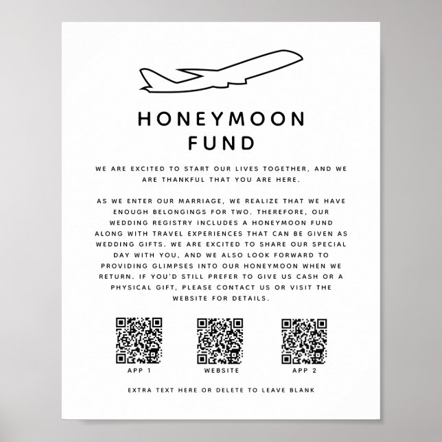 Digital 3 QR Code Honeymoon Fund Bröllop Poster (Framsidan)