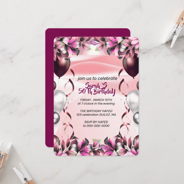 Digital 50th Birthday Party Invitation Video Templ Inbjudningar (Fram/Back In Situ)