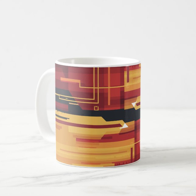 Digital abstrakt-grafik med färgtoner med rött och kaffemugg (Framsida vänster)