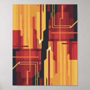 Digital abstrakt-grafik med färgtoner med rött och poster