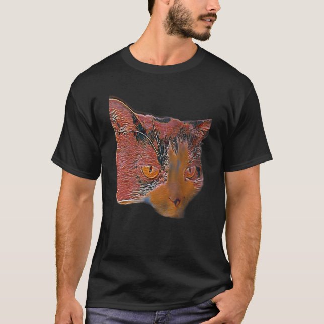 Digital abstrakt målning av en katt 3 t shirt (Framsida)