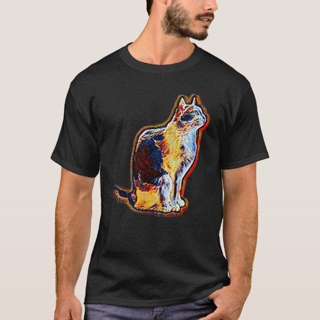 Digital abstrakt målning av en katt t shirt (Framsida)