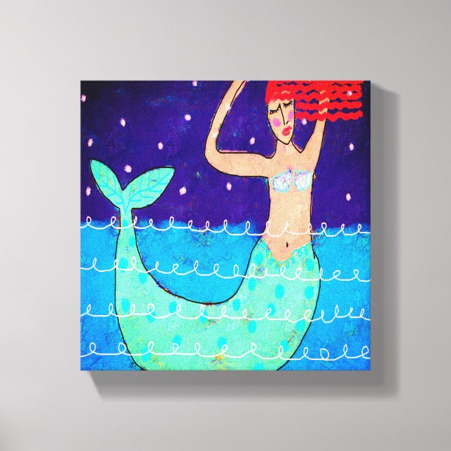 Digital Abstrakt Sjöjungfru för midnattstid Canvastryck (Framsida)
