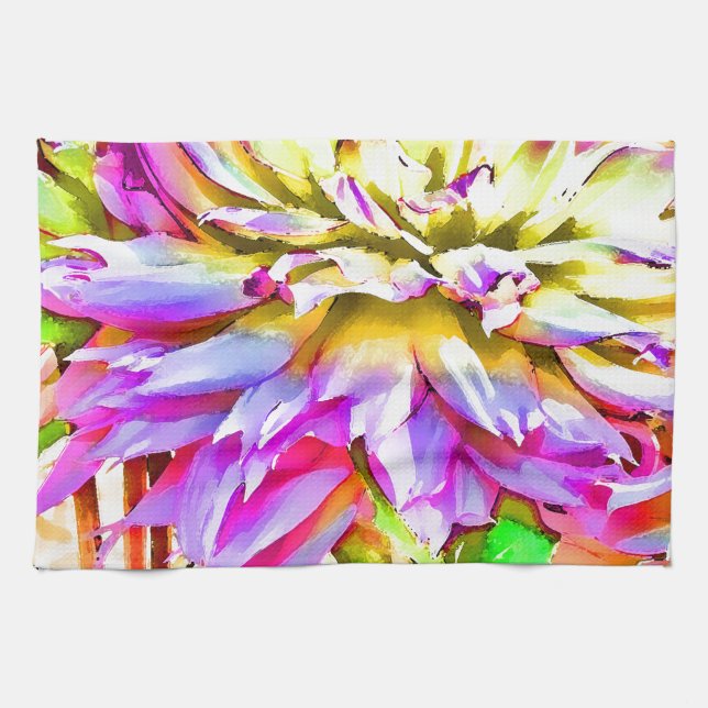 Digital akvarell Dahlia Kökshandduk (Horisontell)