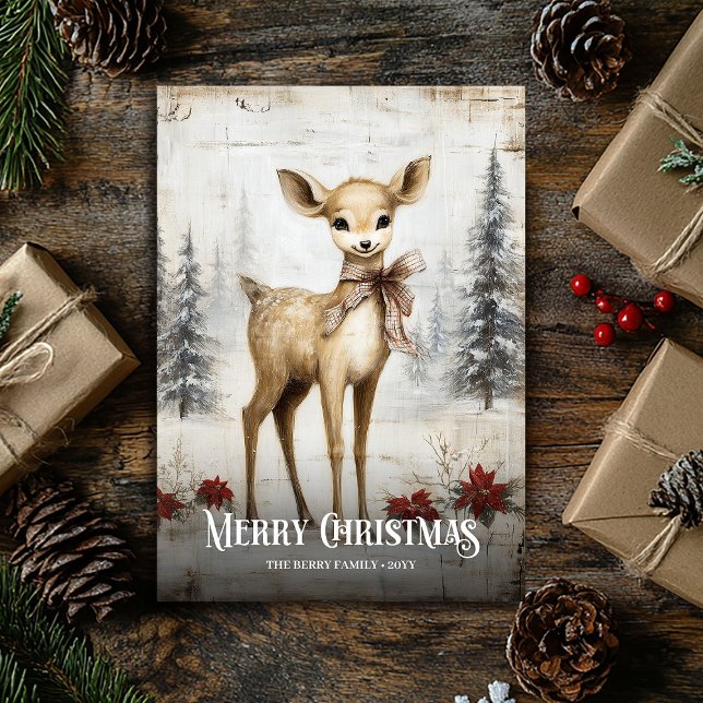 Digital akvarell Röd vit jul hjort kort (Digital Watercolor Red White Christmas Deer Card)