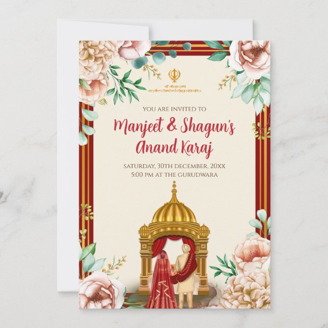 Digital Anand Karaj-inbjudan Sikh-inbjudningar Inbjudningar (Framsida)