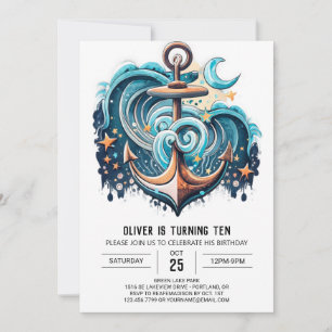 Digital Anchor Boho Chic Birthday Inbjudningar