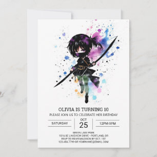 Digital Anpassningsbar Ninja Girl Birthday Inbjudningar