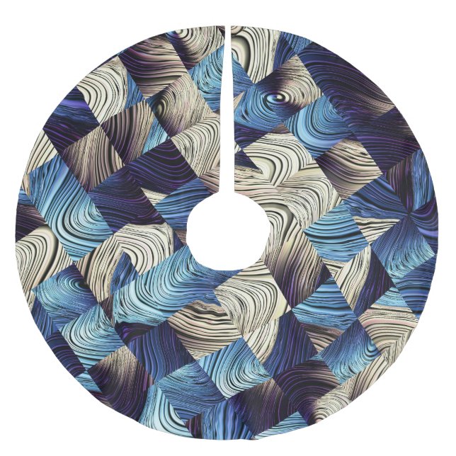 Digital Art Blue-Abstrakt-fyrkanter Julgransmatta Borstad Polyester (Framsidan)