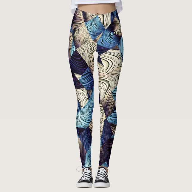 Digital Art Blue-Abstrakt-fyrkanter Leggings (Framsida)