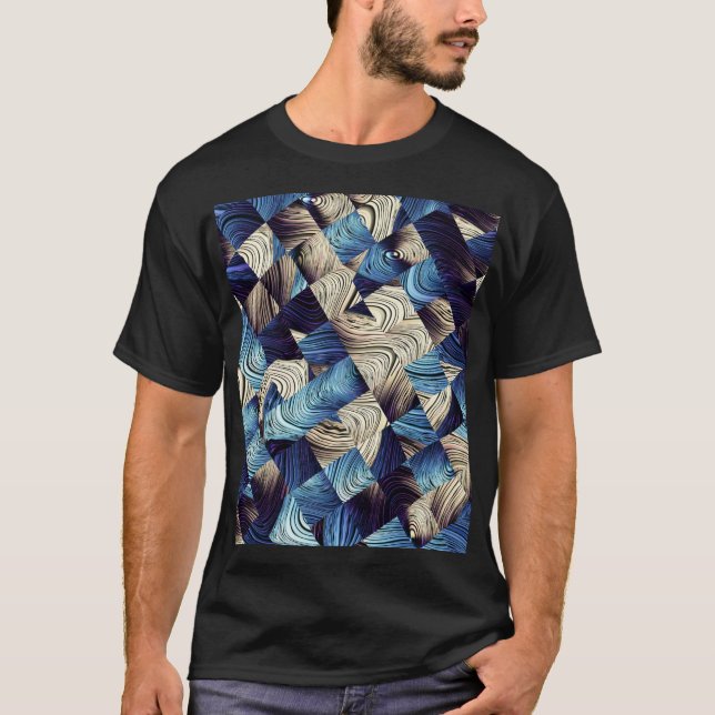 Digital Art Blue-Abstrakt-fyrkanter T Shirt (Framsida)