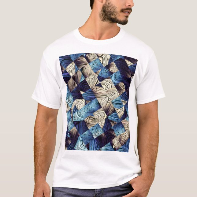 Digital Art Blue-Abstrakt-fyrkanter T Shirt (Framsida)